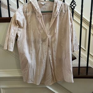 Umgee cream tan hoodie pointelle cutout Top large boutique